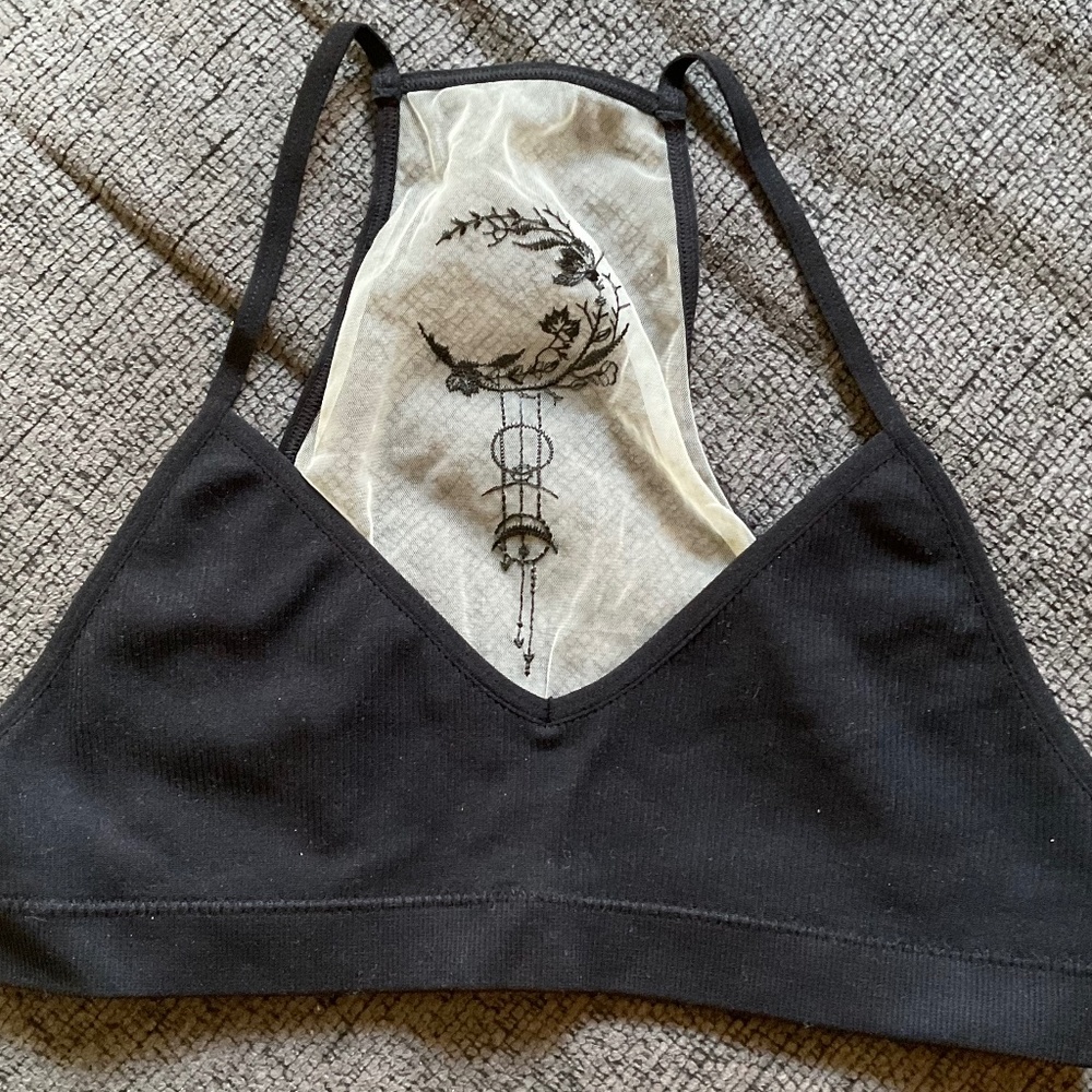 Leto Accessories size xs-s black and nude tatted babe bralette
